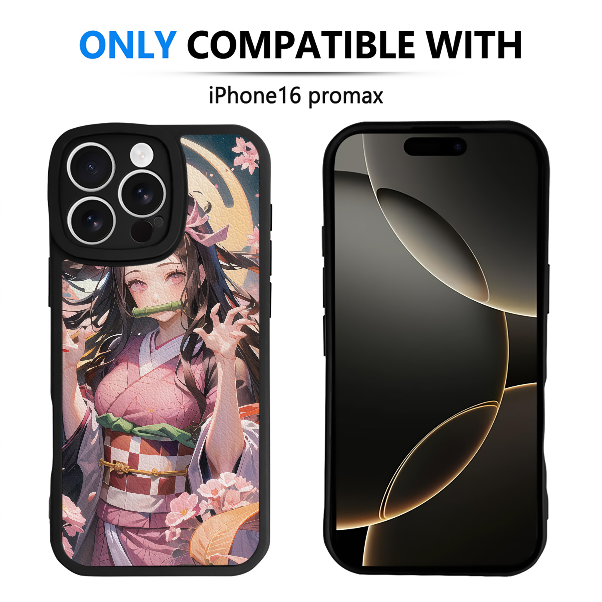 （画像用） 鬼滅の刃（きめつのやいば）竈門 禰󠄀豆子／かまど ねずこ Kamado Nezuko 【iPhone 16シリーズ対応】シリコンスマホケース（レザー調） 材質：シリコン